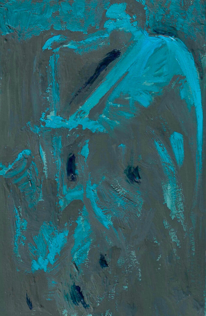 A solitary figure immersed in deep blue tones, this piece captures the lingering echo of a late-night solo. Through minimal lines and rich colour, it explores the quiet solitude that follows the final note.